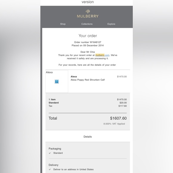 Mulberry Alexa Poppy Red Shrunken Calf - Picture 13 of 13